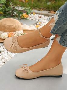 Sapatos Mary Jane Plus Size Femininos, Nova Moda Primavera/Outono, Salto Baixo com Laço e Ponta Redonda, Sapatos Casuais para Uso Diário, Festa, Trabalho, Leves e Confortáveis - Damasco - Ver 2