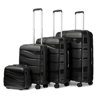 KONO 4-teiliges Koffer Set 14/20/24/28 Zoll, Kosmetikkoffer, Handgepäck & Check-in Koffer aus PP mit TSA-Schloss, 4 Rollen, leicht, geräuscharm, Hartschale, ideal für Reisen, Urlaub, Studium, Dormitory-Leben und als Geschenk für Männer und Frauen