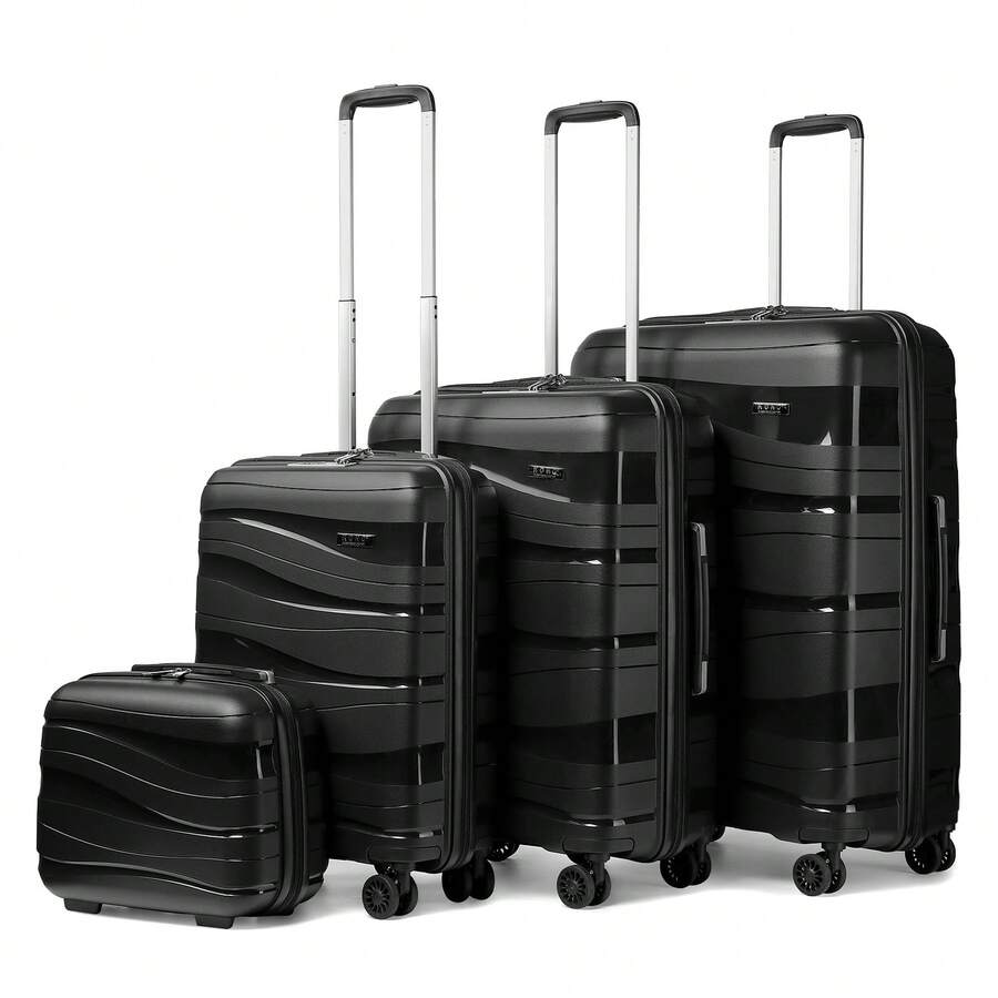 4-Piece Suitcase Set 14/20/24/28 Inches, Cosmetic Case, Hand Luggage & Check-In Suitcase Made Of PP With TSA Lock, 4 Wheels, Lightweight, Quiet, Hard Shell, Ideal For Travel, Vacation, Study, Dorm Life And As A Gift For Men And Women - 黑色 - 查看 1