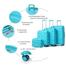 4-Piece Suitcase Set 14/20/24/28 Inches, Cosmetic Case, Hand Luggage & Check-In Suitcase Made Of PP With TSA Lock, 4 Wheels, Lightweight, Quiet, Hard Shell, Ideal For Travel, Vacation, Study, Dorm Life And As A Gift For Men And Women - 水鴨藍 - 查看 7