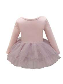 Shiny Long Sleeve Tulle Ballet Skirt For Girls, Solid Powder Pink Color, Children Dance Sportswear