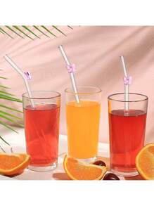 6er Pack wiederverwendbare Glas-Trinkhalme mit Schleifen-Charm - bruchsichere gebogene Trinkhalme Set + Reinigungsbürste - elegante Trinkhalme für Cocktails, Smoothies & kalte Getränke (20cm)