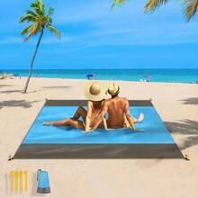 1 Waterproof Beach Blanket, Collapsible Quick-Drying Beach Mat With 4 Corner Piles, Perfect For Outdoor Camping, Travel, Vacation, Hiking - Enjoy The Beach Without Worrying About The Mess