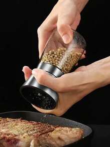 1pc Stainless Steel Black Pepper Grinder, Manual Home Use Spice Grinder Bottle For Black Sesame, Chili Flakes, Sea Salt