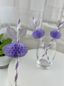 30PCS Mermaid Paper Straws,Wedding Decor,Baby Shower Party Decorations,Baby Stuff,Birthday Decoration Straws,Mermaid Party Stuff,Flower Girl Basket Wedding Decoration Straws,Wedding Items,Cool Summer Swimming Pool Party Paper Straw, Party Supplies - Multicolor - View 6