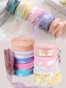 50 Yards Iridescent Fishtail Yarn Ribbons Flowers Bouquet Packaging Organza Wired Ribbon Christmas Wedding Decor Gift Wrapping - Multicolor - View 3
