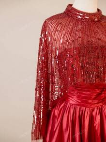 Vestido de noche elegante y formal para mujer, estilo de línea A con el busto con lentejuelas e incluye chal de encaje, vestido de fiesta, vestido de gala, vestido de invitada de boda