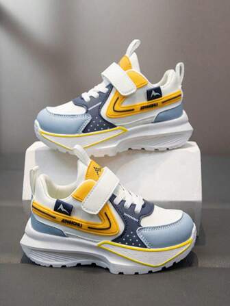 Kids' Fashionable Sports Shoes, Running Shoes, Color Block Design, Ultra-Light Shock Absorbing Outsole, Suitable For School Sports, All Season
