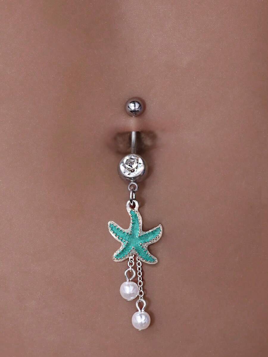 1 Pc Nautical Alloy Dangle Sea Star Navel Piercing Ring, Stainless Steel Body Jewelry For Daily Wear - Starfish - View 1