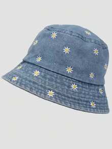 1件裝 夏季女款刺繡雛菊遮陽帽 寬帽簷時尚水桶帽 適合戶外旅行、購物、海灘及日常穿搭 - 彩色 - 查看 12