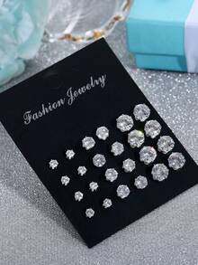 24pcs Men's Large And Small Earrings Set - Silver - View 3
