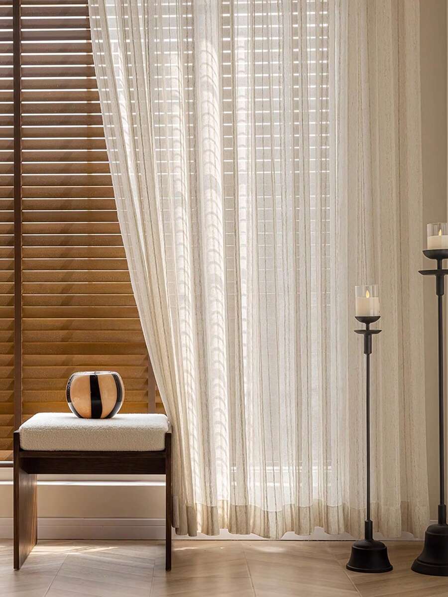 1 pieza Cortina tipo gasa de estilo medieval francés para el balcón, cortina traslúcida de alta clase para la sala de estar, gasa de lino romántica y retro para la ventana