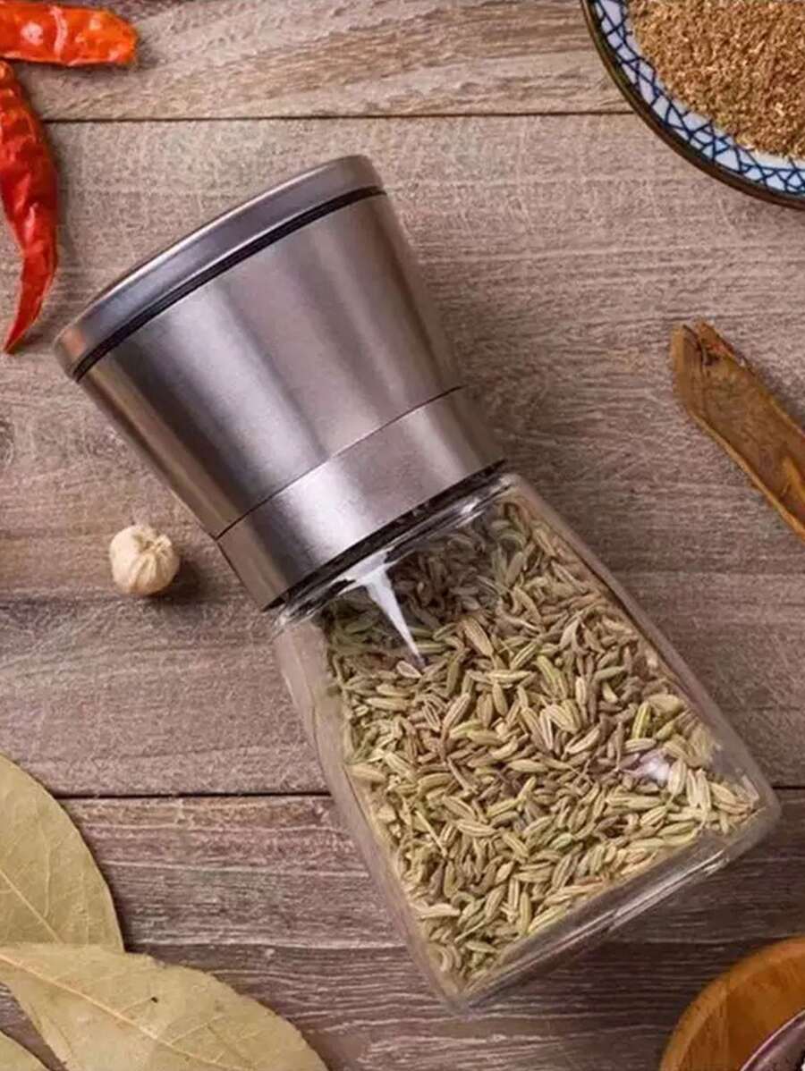 1pc Stainless Steel Black Pepper Grinder, Manual Home Use Spice Grinder Bottle For Black Sesame, Chili Flakes, Sea Salt