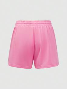 3pcs Solid Color Elastic Waist Tie Loose Fit Sports Shorts & Lounge Pants - Pink - View 6