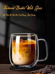 1 pieza Taza de café de vidrio de doble capa de 250ml, resistente a altas temperaturas, gruesa y antique-escaldado con asa recta, taza para latte, taza de leche aislada, taza de té/bebida transparente de alta calidad para el hogar, regalo ideal para fiestas