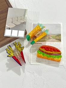 1pc French Fry, Burger & Orange Juice Shaped Hair Claw Clip, New Design, Suitable For Bun Decoration, Holiday Gift Summer Hair Clips Hair Jaw Clip Hair Clamps Hair Clutch Hair Catcher Clip Fall Winter Hair Accessories For Women For Vacation Outfits Woman - Multicolor - View 3
