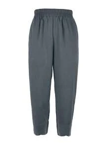 Simple Solid Color Casual Elastic Waist Pants - Grey - View 3