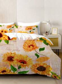 Conjunto de capa de edredom com estampa floral de girassol vintage, 2/3 peças, capa de edredom queen size, com 1 capa de edredom e 1 a 2 fronhas, colcha king size, lençol, poliéster macio e agradável à pele, lavável à máquina e a seco. Adequado para decoração de casa e quarto, disponível em diversos tamanhos, como solteiro e casal. É um ótimo presente de aniversário.