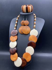 4pcs/2pcs Set Bohemian Vintage Wooden Disc Earrings, Necklace, Bracelet Jewelry Set, Hypoallergenic Holiday Accessories, Fashion Daily Wear Gift For Women