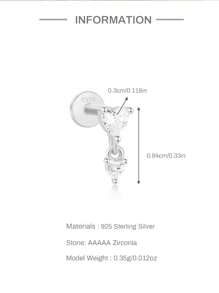 EleRunis 1 peça de piercing de cartilagem em prata esterlina 925 com fivela dupla e incrustação de amor para mulheres, com costas planas, joias finas para uso diário, festa de casamento, noivado, aniversário, dia dos namorados