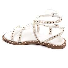 Gladiator Style Flat Sandals With Rivets, Criss-Cross Straps And Adjustable Buckle - White - View 3