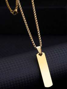 1pc Minimalist Stainless Steel Solid Rectangular Geometry Pendant Necklace For Men, Couple Jewelry - Multicolor - View 3