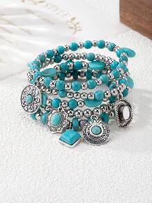 1 Set Women's Vintage Style Green Bracelet Accessories Set, Versatile Daily Wear Jewelry Gift