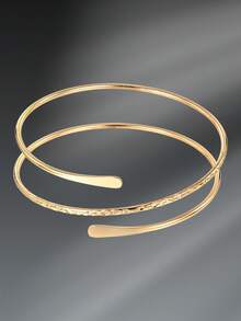 CIZME Women's Y2K Style Arm Cuff Bracelet, Adjustable Stainless Steel Armband, Gold/Silver Feather Arm Cuff, Open Bangle Bracelet - Armband - View 13