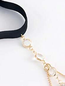 1pc Multi-Layer Tassel Pendant Thigh Chain With Elastic Black Rope, Inlaid With Sparkling Cubic Zirconia, Jewelry Body Chain Suitable For All Leg Types