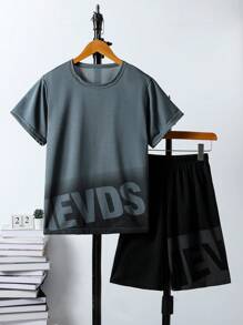 Set de 2 piezas de ropa deportiva para adolescentes varones, incluye camiseta de manga corta y pantalones cortos de running