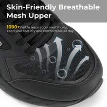 FitVille Men's Lightweight Trainers Extra Wide Fit Comfortable Jogging Road Running Sneakers With Hook & Loop - Jet Black - View 4