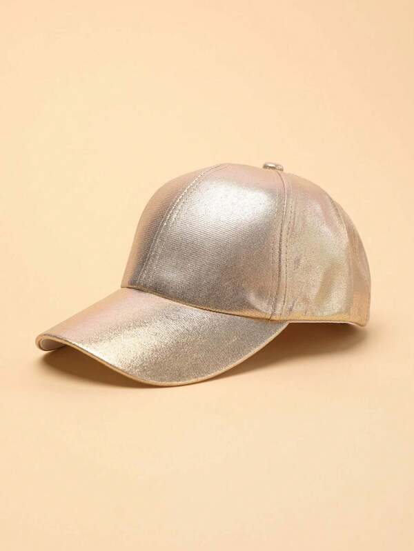 1 pieza Gorra de béisbol brillante unicolor tipo snapback, apta para uso al aire libre, moda callejera, protección solar, escenario, hip-hop y baile