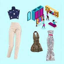 30pcs/Set Random Fashion Doll Clothes & Accessories Kit, Including Dresses, Tops, Pants, Mermaid Gown, Spaghetti Strap Dress, Shoes, Fit For 11.5-Inch Female Dolls