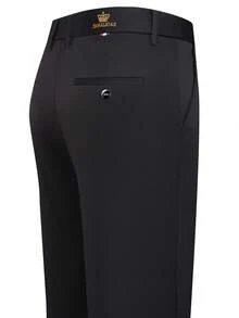 Men's Business Casual Pants, Elastic & Breathable Fabric, Crown Embroidered, Suitable For Summer