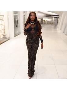 Stunning 2025 Spring Sexy Gal's Distinctive Leopard - Print High - Waisted Midriff - Exposing Set - 棕色 - 查看 8