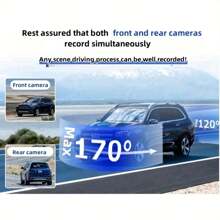 1296P Dual Drive Recorder, Equipped With 3-Inch IPS LCD Screen, Compatible With Front And Rear Cameras, Night Vision Function, 170° Wide-Angle Lens, Built-In G Sensor, Loop Recording Function, 24-Hour Parking Monitoring Mode, Easy Suction Cup Installation, 32GB Memory Card Included, Compatible With All Car Models - Car Accessories