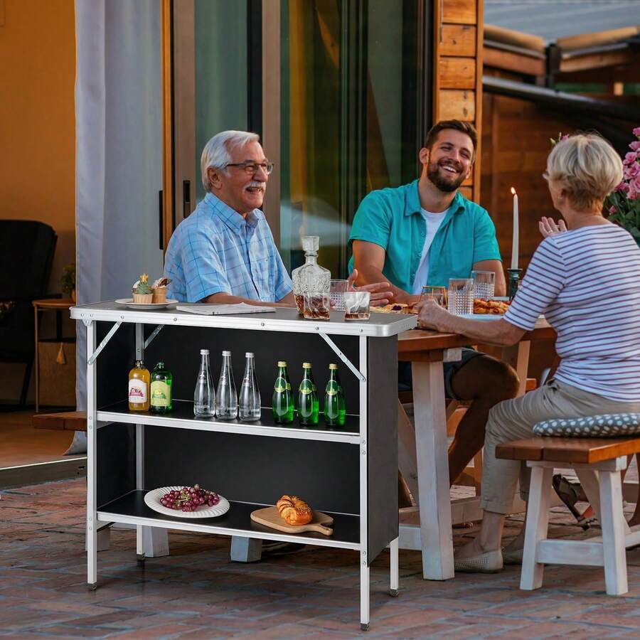 GOFLAME Folding Camping Table Portable Picnic Table 2-Tier Open Shelves-Black - Black - View 1