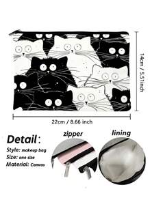 1 Pc Funny Cat Retro Cat Pattern Cosmetic Bag, Funny Cat Toiletry Bag, Portable Travel Storage Bag,Zipper Lightweight Makeup Pouch For Women,For Holiday Beach, Bathroom Collection, Bedroom Collection, Large Capacity