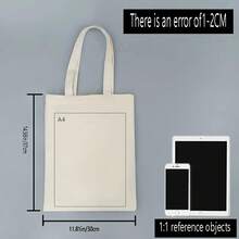 1 Piece Single Sided Portable Shoulder Canvas Bag Large Capacity Simple Casual Fashion Versatile Shopping Groceries Easy To Carry Foldable Customized Unique Personalized Gifts Holiday DIY - Beige - View 7