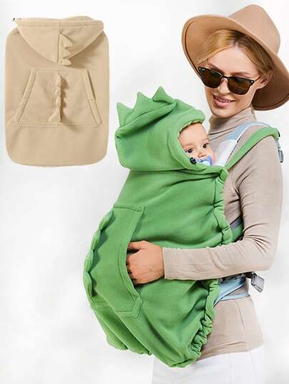 1pc Baby Carrier Wind Protect Cover, Suitable For Multiple Occasions, Solid Color Dinosaur Cloak Poncho, Super Soft And Comfortable Baby Wind Blocking Blanket, Multifunctional Front Carry Style Wind Proof Cloak Stroller Fleece Blanket, Perfect Welcoming Party Gift For Baby