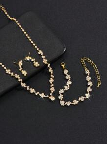 4 pièces/set Ensemble de bijoux de mariée élégant et haut de gamme comprenant un collier, des boucles d'oreilles et un bracelet. Convient pour le mariage, l'anniversaire, les soirées et les accessoires de robe