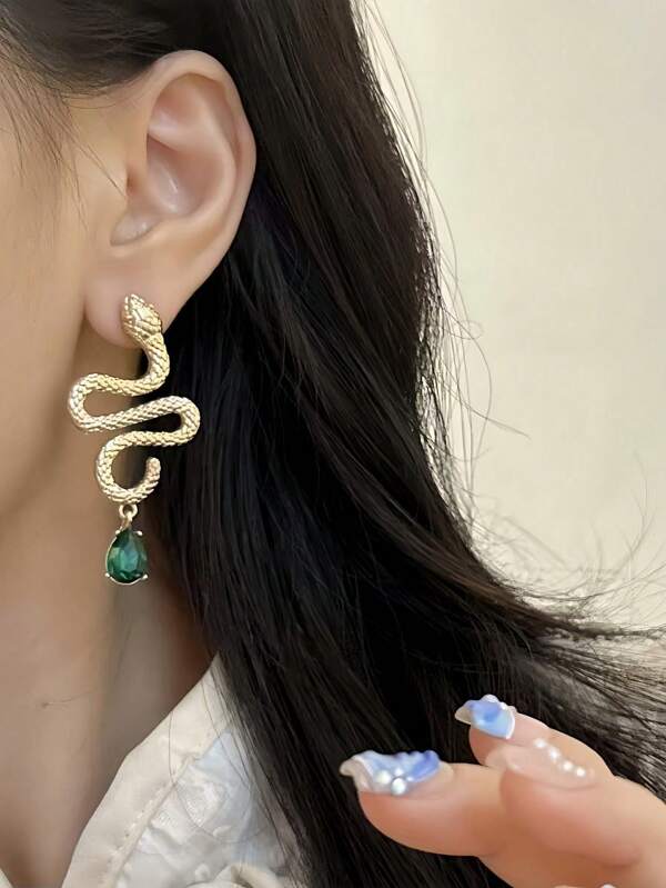 1 par de pendientes colgantes con diseño de serpiente y gota de agua de aleación de zinc, adecuados para el uso diario de las mujeres
