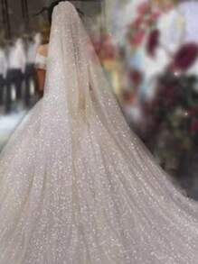 1pc White Shiny Chiffon Single Layer Blusher Veil, Suitable For Bridal Veil With Metal Comb, Women Headpiece For Easter