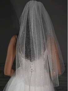 1pc White Shiny Chiffon Single Layer Blusher Veil, Suitable For Bridal Veil With Metal Comb, Women Headpiece For Easter