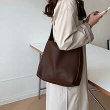 Fashionable Minimalist One Shoulder Tote Bag, Large Capacity Versatile Daily Commuter Bag For Women - Coffee - View 3