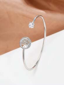 1 pieza Brazalete versátil de color oro rosa con diseño de árbol de la vida, brazalete ajustable para mujeres