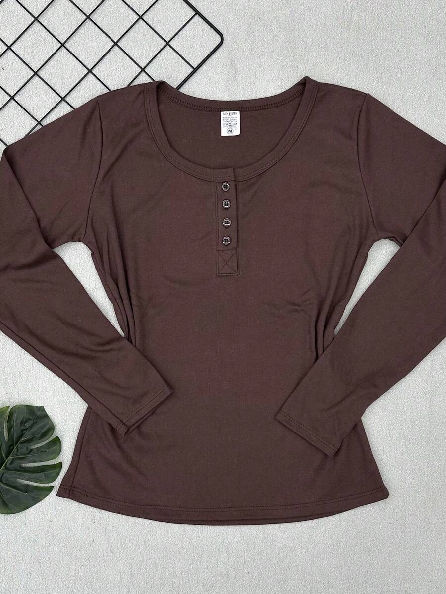 Women's Blouse With Long Sleeves \ Cotton Fabric - Cà phê nâu - Xem 1