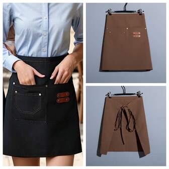 2 pezzi Grembiuli da vita con 2 tasche, grembiule bistrot a mezza altezza per camerieri, ristoranti, caffè