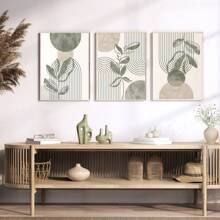 1/3Pcs Bohemian Style Posters Abstract Line Art With Plant Elements Wall Arts, Optional Frame Suitable For Home Office, Bathroom, Living Room, Bedroom, And Dining Room Decoration Optional Frame ,Wall Art With Frame