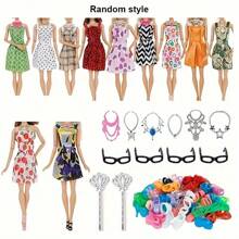 32pcs/Set Fashion Style Outfit & Accessories For 11.5in/30cm Doll, Including Mini Dress, Shoes, Bags, Hangers, Necklace, Glasses, Handmade Toys, Christmas Gift